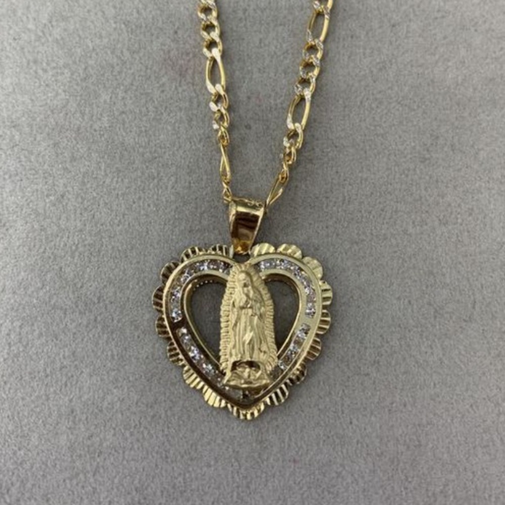 VIRGIN MARY 14 KT HEART PENDANT
